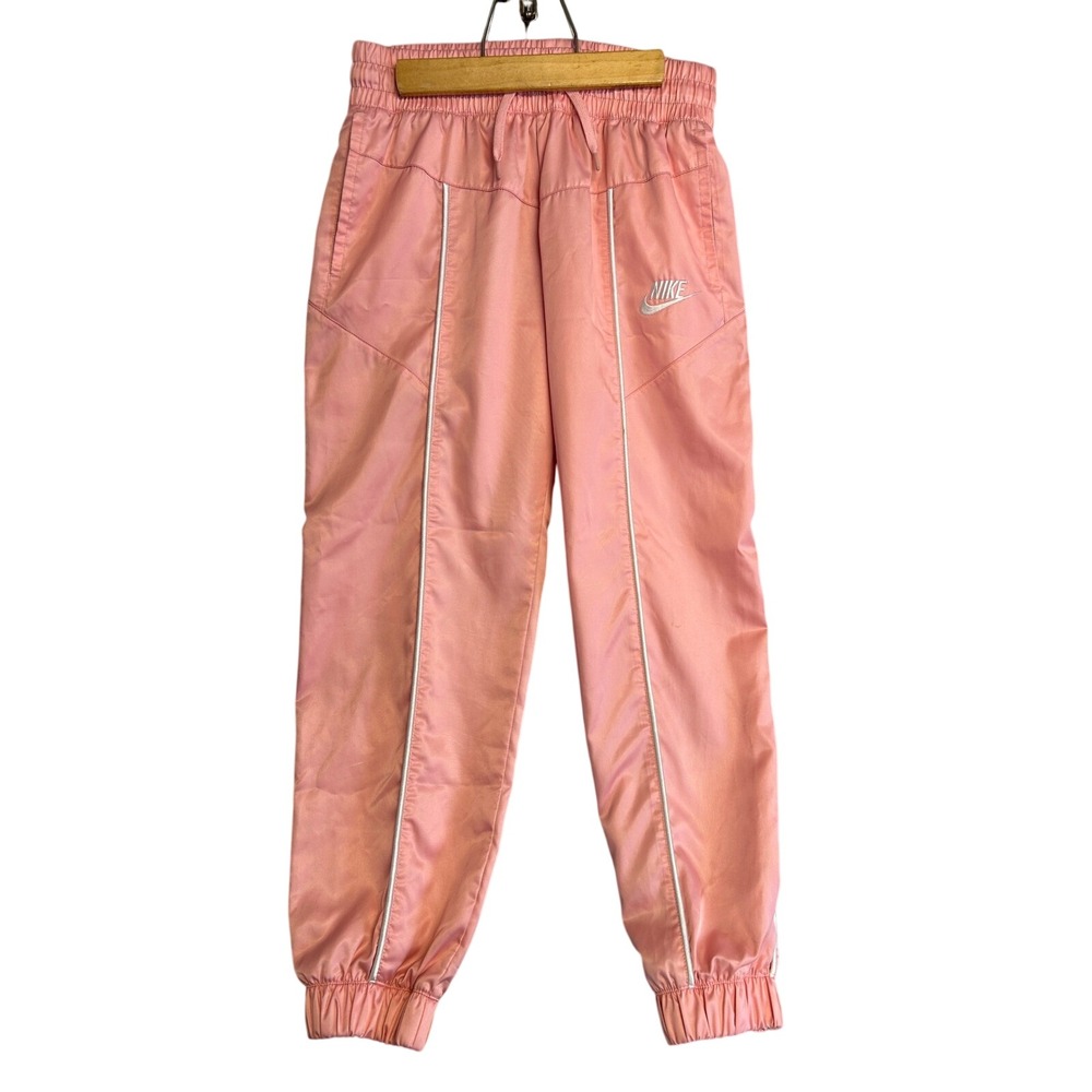 Nike‎ Girls Track Pants XL Pink Satin Joggers White Piping Kids